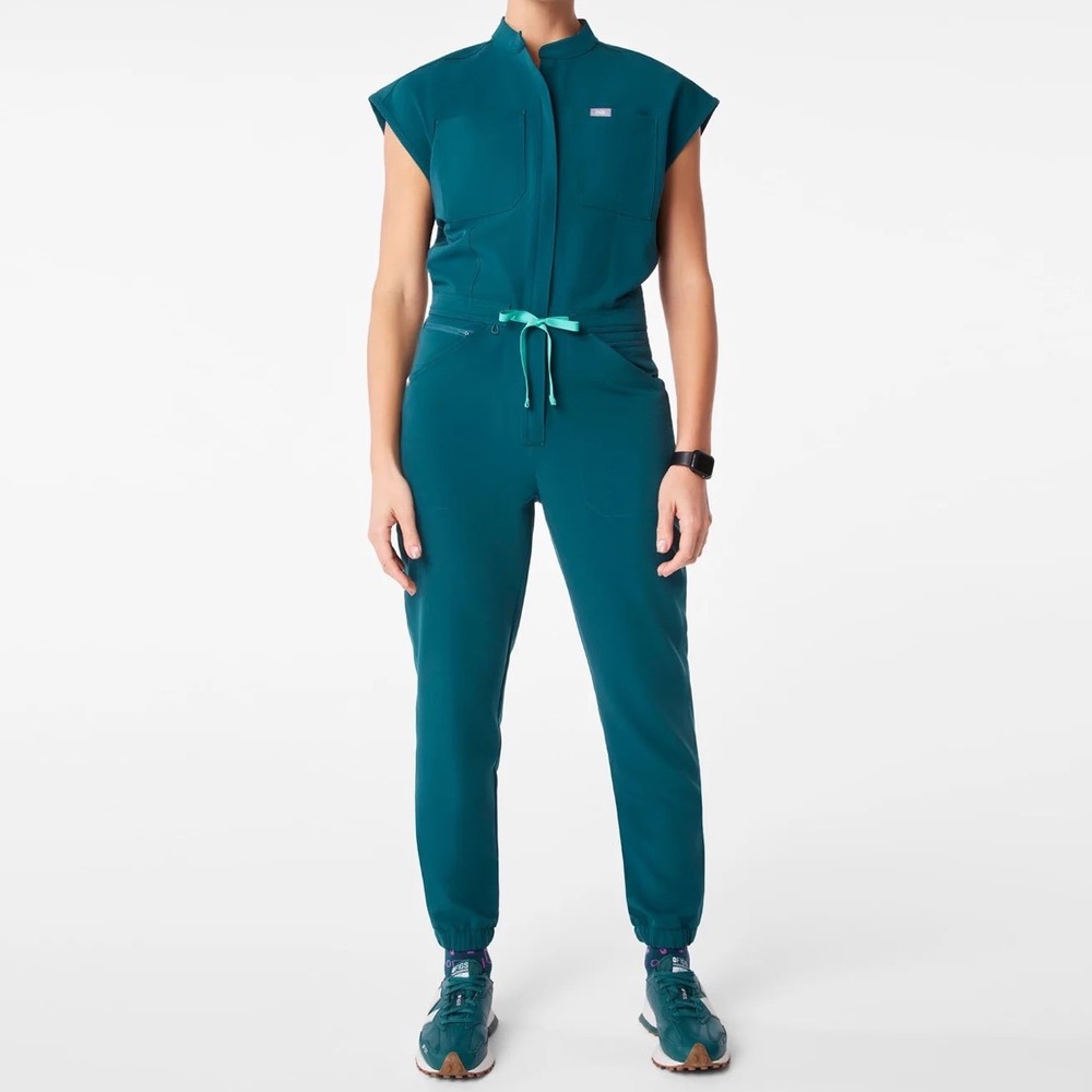 Figs Zamora Jogger Jumpsuit Scrubs Teal Green One Piece Small W22SW2035 a5